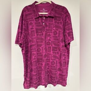 Tommy Bahama Mens tiki Hawaiian Lido Beach Club Golf Polo Shirt Magenta XL